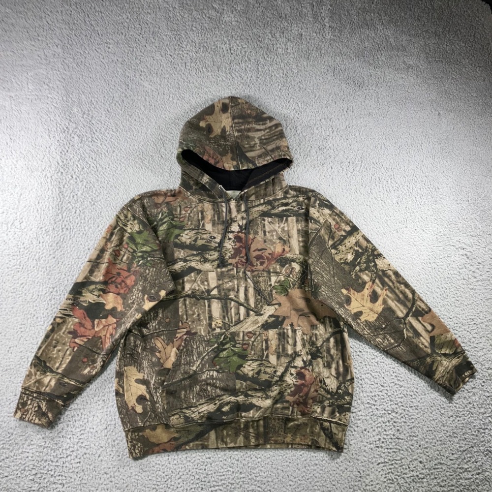 Vtg Y2K Camo Hoodie Men L Woodland Outdoor Gunge Gropcore Baggy Utility Cabin